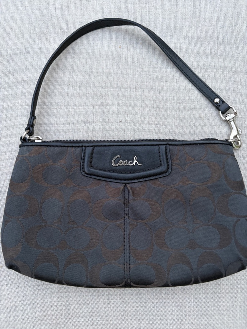 Coach Brown and Black Signature Wristlet Clutch